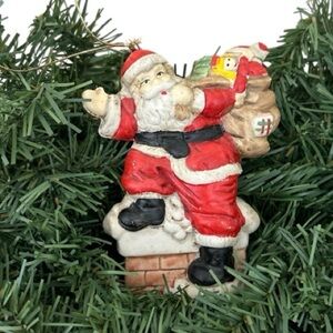 Vintage Santa With Toy Sack Chimney Christmas Tree Ornament